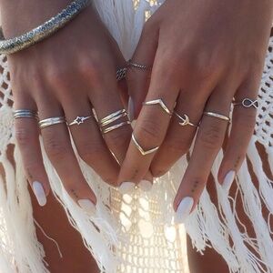 *JOELLE* 12-Pc Silver Simple Fashion Ring Set